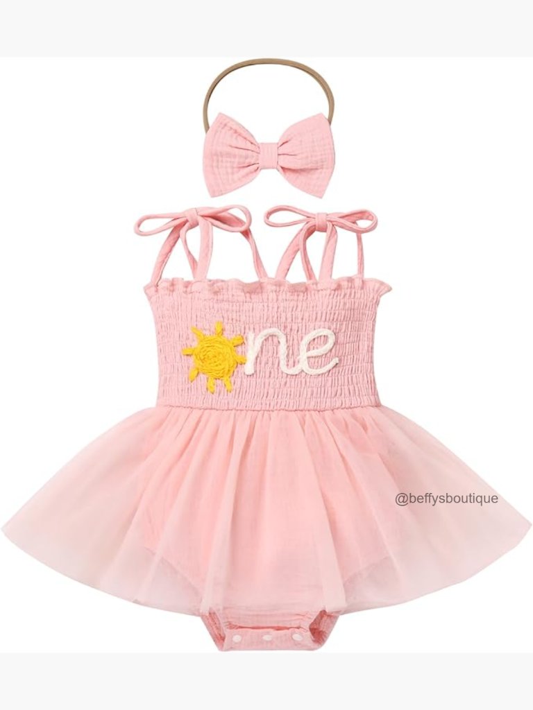 Toddler Strawberry First Birthday Romper Tulle Tutu Dress
